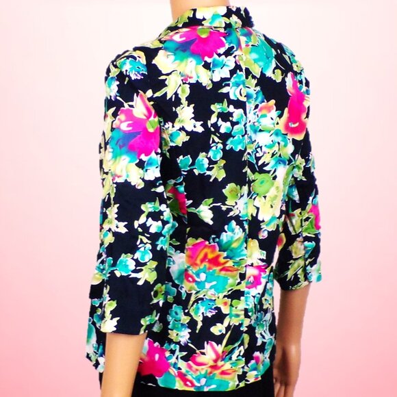 NOTATIONS PETITE size PM multicolor floral 3/4-sleeve blazer cotton/spandex - Picture 8 of 16